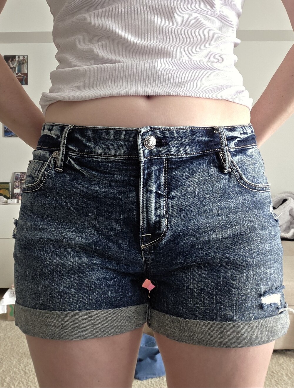 Women's Dark Blue Rolled Cuff Denim Shorts